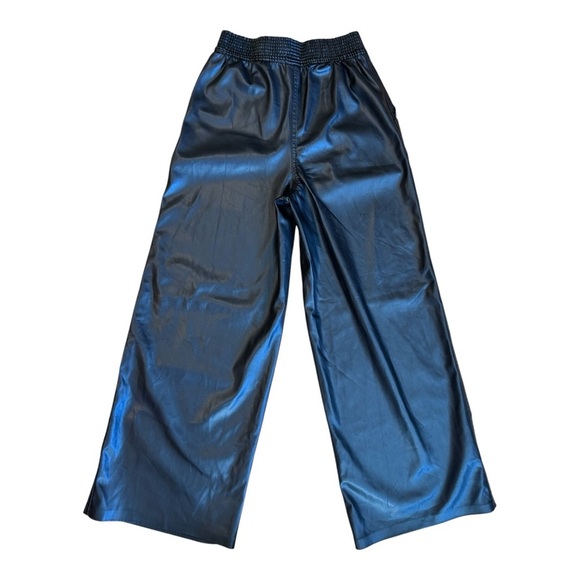 Y2K H&M Black Faux Leather Pants High Waist Wide-Leg Palazzo Women's Size 4 - Picture 3 of 10